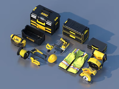 Professional Hardware Tools Including Toolboxes Tape Measures Hard Hat Reflective Vest Power Drill Circular Saw 3d model