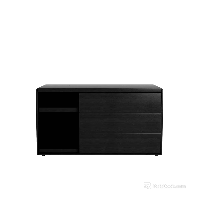 Modern Black Entryway Console Cabinet with Drawers and Open Storage Shelf 3d model