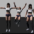 Women in white short-sleeve purple underwear black thigh-high socks white sneakers with standing jumping poses