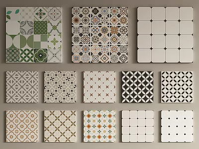 Various Patterned Floor Tiles With Geometric Floral And Vintage Designs For Home Interior 3d model