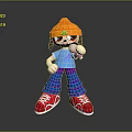 Dog Stuffed Doll Wearing Orange Hat Blue T-shirt Purple Striped Pants Red Sneakers Pink Microphone
