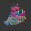 Classic Wooden Sailing Ship Model With Yellow Sails And Tall Masts