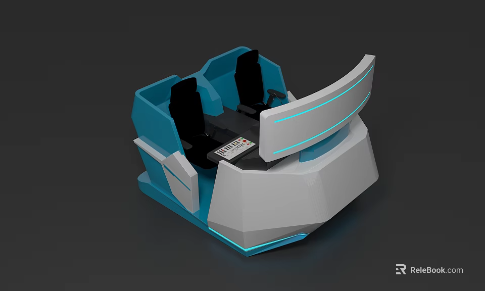 Futuristic Gray And Blue Console Chair With Ergonomic Seats Digital Display And Accent Lighting 3d model 