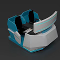 Futuristic Gray And Blue Console Chair With Ergonomic Seats Digital Display And Accent Lighting