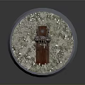 Antique Weapon with Circular Base Red Metallic Bell Top Spikes and Snowy White Covering