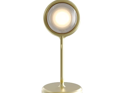 Golden Modern Table Lamp With Round Base And Circular Illuminated Shade 3d model