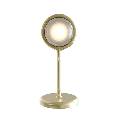 Golden Modern Table Lamp With Round Base And Circular Illuminated Shade 3d model