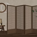 Silent Middle Style Screen Rattan Stool Wall Decoration 3d model