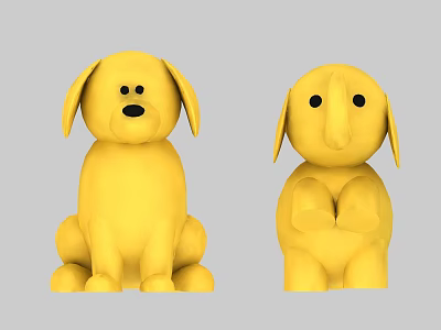 Yellow Stuffed Dolls Dog And Elephant Shaped Adorable Sitting Positions 3d model