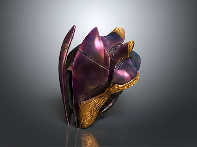 Ornate Purple And Gold Metallic Helmet With Decorative Texture And Fashion Accents 3d model