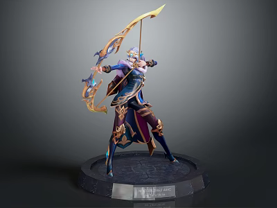 Mythical Archer Character With Creature Inspired Armor Decorative Bow And Intricate Base 3d model