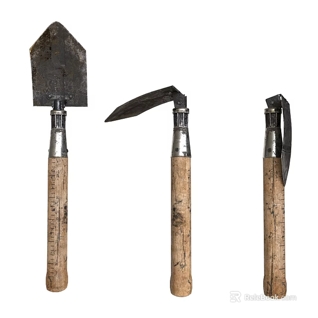 Three Vintage Hardware Tools With Wooden Handles And Metal Heads 3d model 