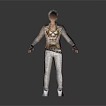 Man With Silver Hair Wearing Brown Jacket Gray Top Light Pants And White Boots Standing