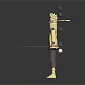 Blonde Haired Character In Yellow Coat With Brown Pants Holding Sticks And Black Spheres Surrounding