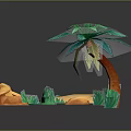 3D Tropical Island Model With Palm Tree Blue Water Sandy Beach And Rocks