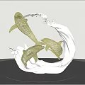 Artistic Green Dolphin Sculpture With Silver Wave Design And Carving Details
