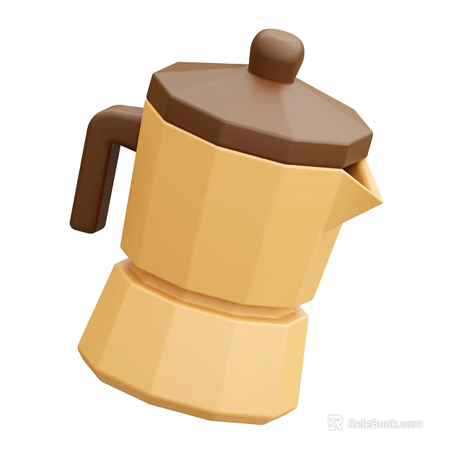 Stylish Low Poly Coffee Pot With Yellow Brown Design For Modern Kitchen Utensils Home Brewing 3d model 
