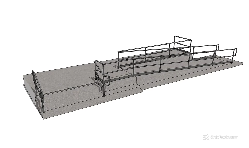Metal Fence Structure With Sloped Ramp Platform And Handrails Design 3d model 