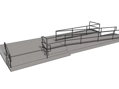 Metal Fence Structure With Sloped Ramp Platform And Handrails Design 3d model