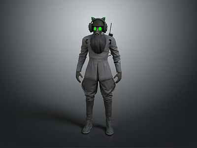 Futuristic Full Body Protective Suit With Gas Mask And Green Illuminated Lights 3d model