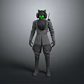 Futuristic Full Body Protective Suit With Gas Mask And Green Illuminated Lights