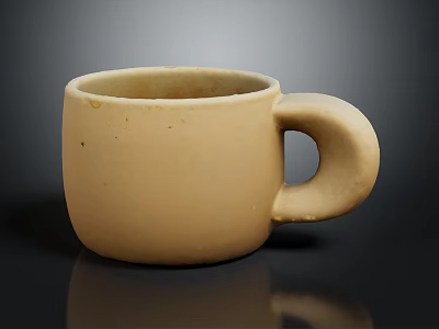Beige Ceramic Mug For Daily Use With Simple Design And Smooth Handle 3d model