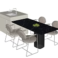 Modern Dining Table Set with Black Marble Tabletop White Chairs And Metal Frames 3d model