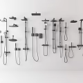 Modern Shower Faucet Collection With Multiple Styles Displayed On White Wall 3d model