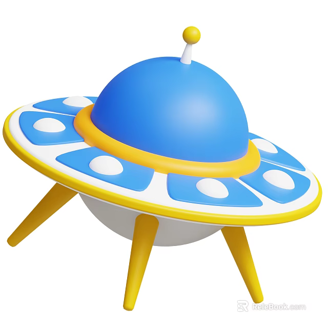 Colorful UFO Toy With Blue Dome Yellow Ring Base White Dots And Legs 3d model 