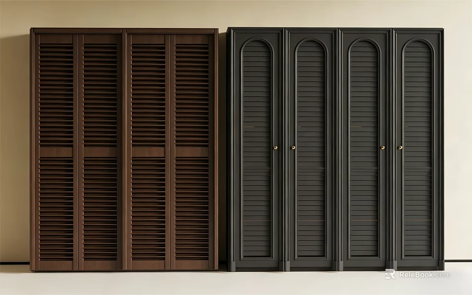 Modern Interior Wardrobes In Brown And Dark Black With Louvered Door Design 3d model 