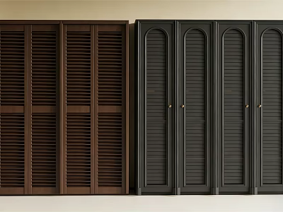 Modern Interior Wardrobes In Brown And Dark Black With Louvered Door Design 3d model