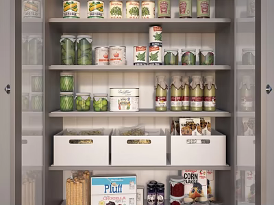 Modern Kitchen Decorative Cabinet With Glass Doors Storing Canned Goods And Cereal Boxes 3d model