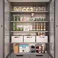 Modern Kitchen Decorative Cabinet With Glass Doors Storing Canned Goods And Cereal Boxes