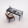 Modern Office Desk With Brown Upholstered Chair Glass Globe Lamp Notebook And Decorative Tray