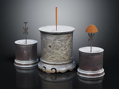 Traditional Metal Incense Holders With Carved Dragon Design And Decorative Top Ornaments 3d model