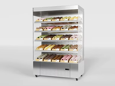 Commercial Stainless Steel Bakery Display Shelf Showcasing Various Colorful Sweet Pastries For Bakery And Cafe 3d model