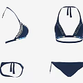Navy Blue Bikini Set With Halter Neck And Tied Sides Decorative Trim Design