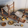 Traditional Wooden Weaving Machine As Industrial Equipment With Bamboo Baskets And Tools