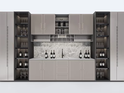 Modern Wine Cabinet Design With Marble Backsplash And Wine Storage Racks 3d model