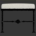 White Cushioned Stool With Black Wrought Iron Frame And Decorative Legs 3d model