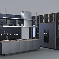 Modern Black Wine Cabinet Design In Open Kitchen With Central Island