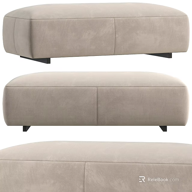 Modern Light Gray Upholstered Ottoman With Black Legs And Contemporary Design 3d model 
