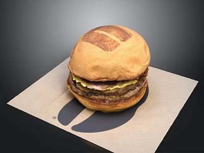 Delicious Juicy Burger With Toasted Bun Egg Patty And Fresh Veggies On Brown Paper 3d model