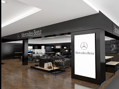 Modern Mercedes Benz Showroom Interior With Display Areas And Branded Seating 3d model