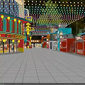 Vibrant Commercial Street With Traditional Lanterns Modern Shops And Colorful Lighting Decorations