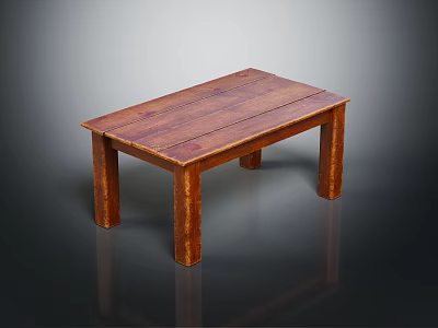 Natural Wooden Coffee Table With Rectangular Top And Solid Wood Legs 3d model
