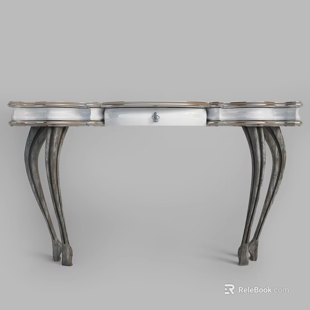 Stylish Modern Desk With Curved Metallic Legs White Top And Single Drawer 3d model 