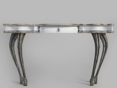 Stylish Modern Desk With Curved Metallic Legs White Top And Single Drawer 3d model