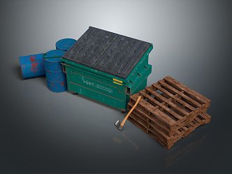 modern trash can wooden pallet tray outdoor trash can 3d model