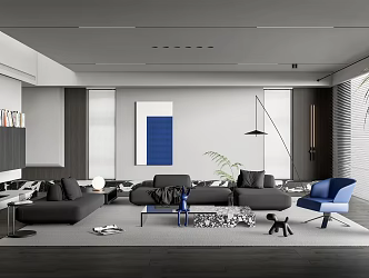 Modern living room sofa coffee table combination sofa leisure chair venetian blinds floor lamp 3d model